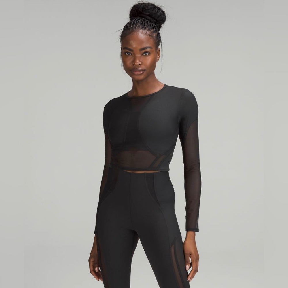 Lululemon Mesh Panel Training Long Sleeve Shirt Crop Top Black